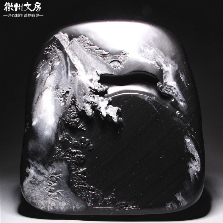 一物一拍 孤品雪润千山/自然艺术巧雕名师老坑大砚台摆件绝品歙砚