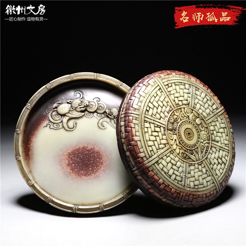 精品带盖砚台原石高档文房作品