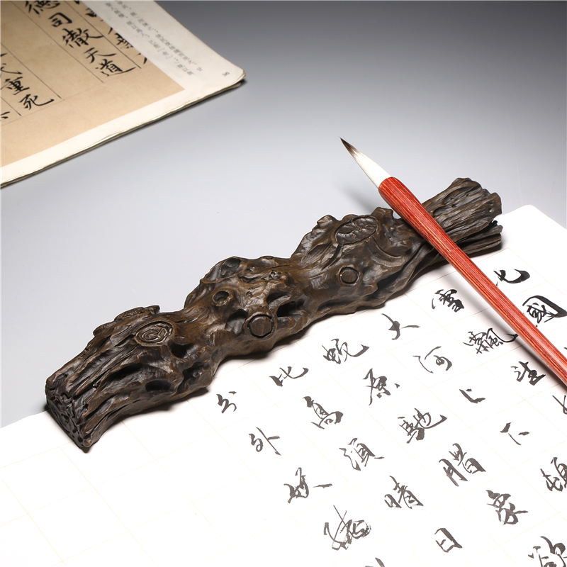 精品歙砚/原石笔搁 枯木逢春/名师原石笔搁笔架砚台歙砚端砚