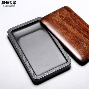 正宗歙砚 老坑原石砚台素砚 手工精品带盖小楷书法砚文房礼品端