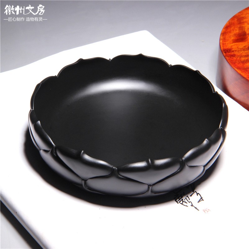 非遗名师作品 莲花砚 老坑砚台高档文房天然原石歙砚收藏文房礼品