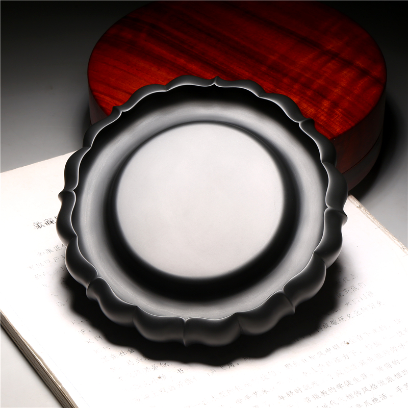 国家非遗名师老坑砚台 莲花砚 手工精品原石籽料歙砚高档文房礼