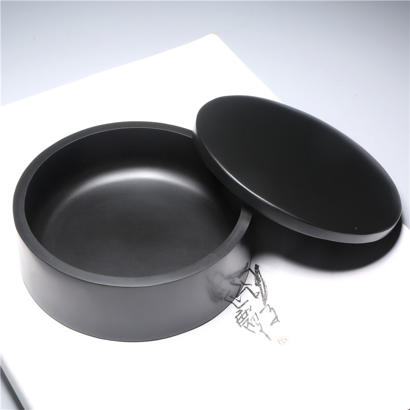 名师作品老坑砚台/墨光溢彩/天然原石带盖歙砚籽料高档文房端砚