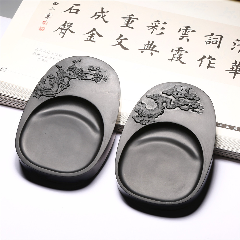 非遗歙砚天然原石砚台暗香书法绘画专用作品文房四宝墨碟端砚磨墨