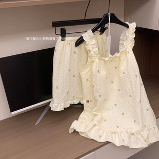 女 baby·婴儿小熊bra套装 6643 梭织泡泡棉吊带短裤 两件套睡衣薄款