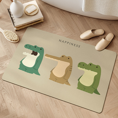 卡通恐龙浴室吸水硅藻泥地垫ins风卫生间洗手间地毯家用长方形垫