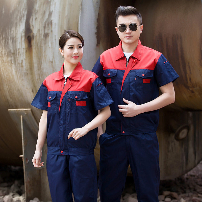 夏季工作服套装男女短袖薄款透气耐磨工厂车间工人汽修上衣劳保服