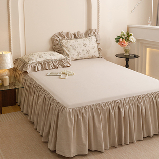 全棉床裙纯棉加厚磨毛床罩纯色简约1.5m1.8米床套可搭配四件套