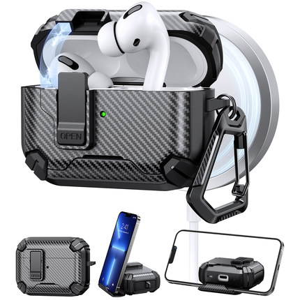 纤维纹适用airpods pro3保护壳磁吸支架4代pro2代苹果蓝牙耳机套pro防摔耳机壳新款简约
