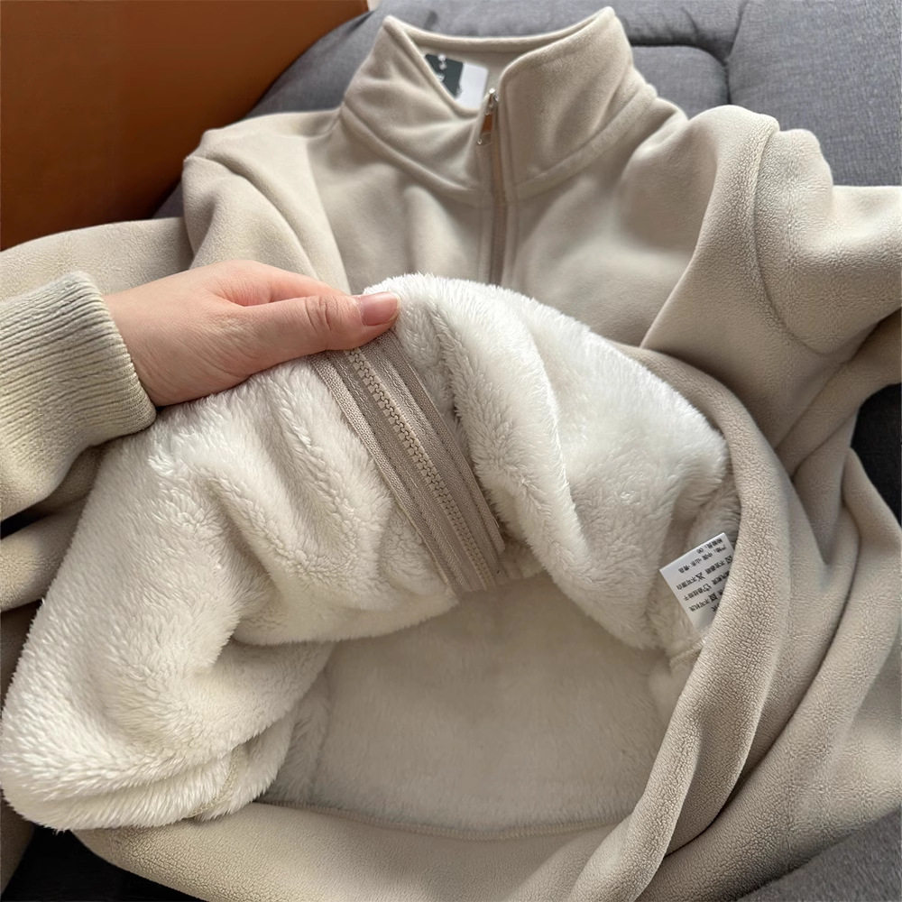 秋冬外套女新款高级感上衣防风保暖显瘦加绒加厚即墨卫衣北极绒