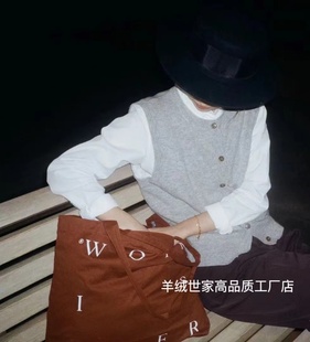 可鹽可甜 山羊絨衫 針織馬甲背心女系扣門襟馬夾寬松大碼 春秋新款