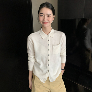 POLO轻奢气质~2023年秋冬新款山羊绒衫衬衫领开衫女显瘦外套大码