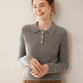 新款 衬衫 领polo领山羊绒衫 冬季 女士半开翻领针织打底羊毛衫