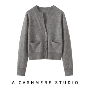 韩风~2025年秋冬新款山羊绒女士开衫圆领半开领休闲大码针织外套