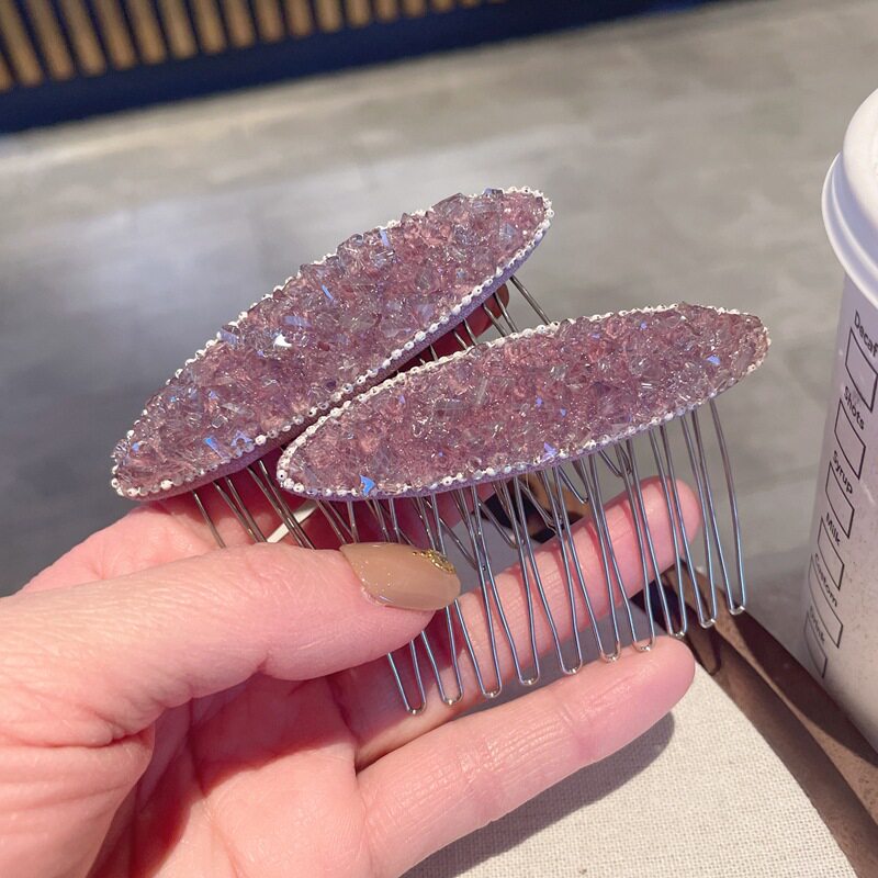紫色水晶布艺插梳女丸子头碎发