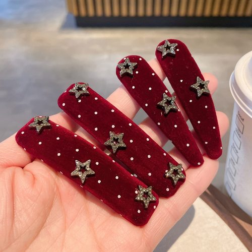 秋冬丝绒波点星星掰掰夹发卡