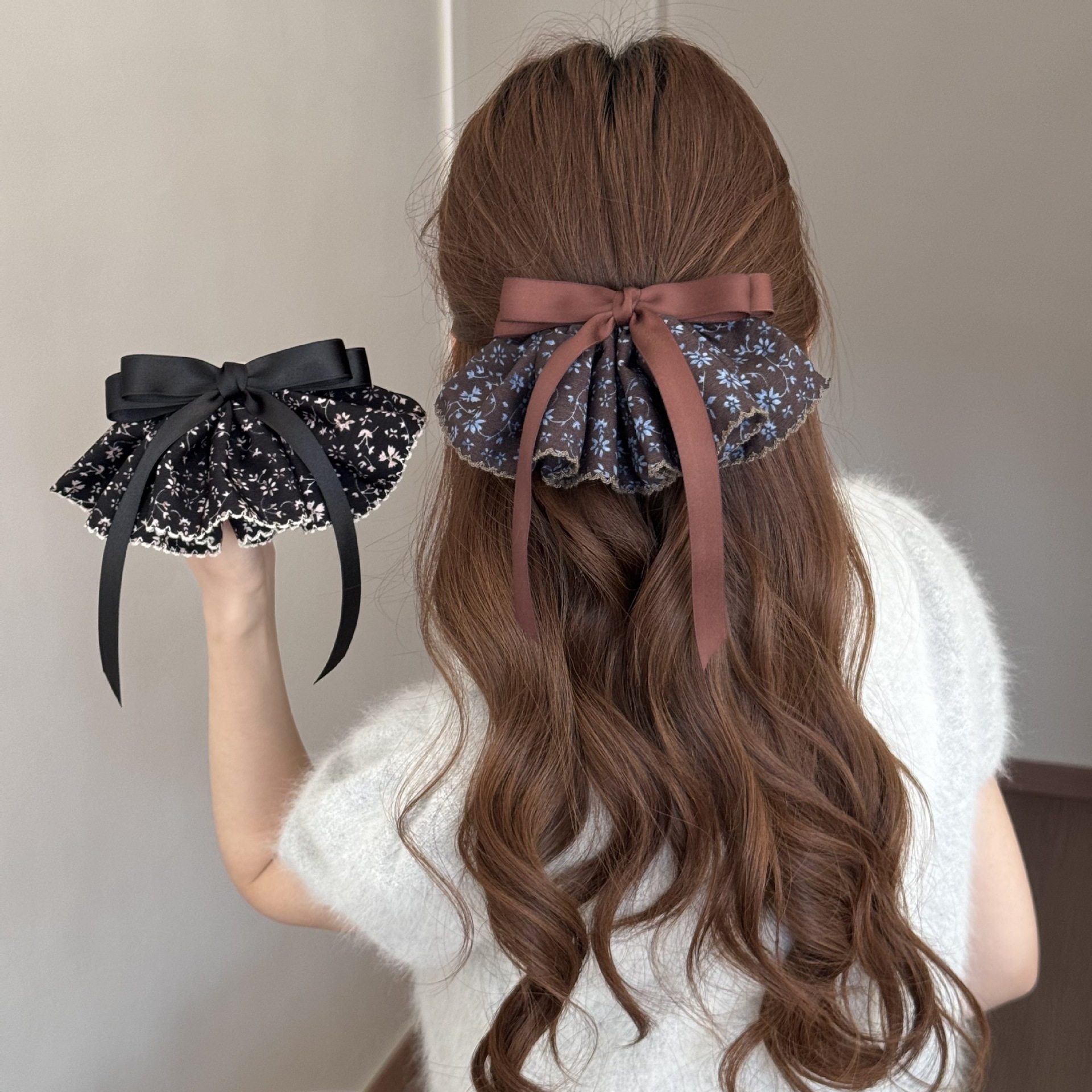 韩系碎花裙摆蝴蝶结弹簧夹女后脑勺半扎盘发夹子甜美发卡气质发饰,户外/登山/野营/旅行用品,旅行发卡,淘宝优惠券,粉丝福利购,淘宝优惠卷