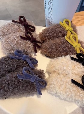 甜妹风仿羊羔毛毛绒bb夹侧边夹秋冬新款蝴蝶结侧边夹发夹发卡发饰