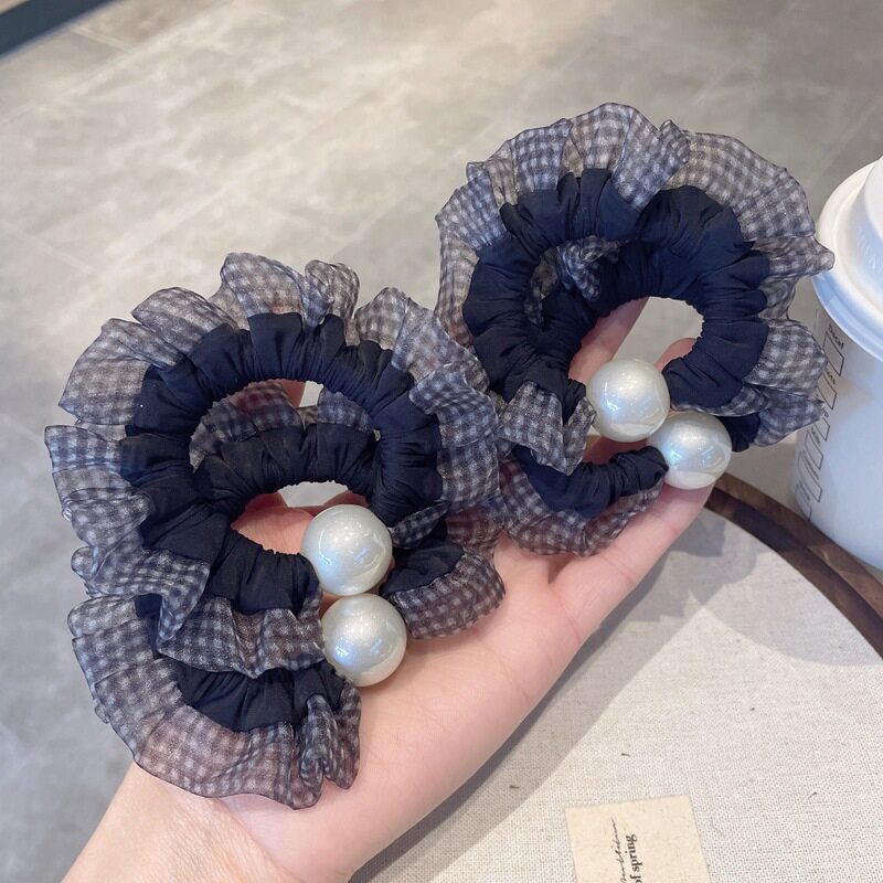 网纱褶皱边珍珠小肠发圈高弹