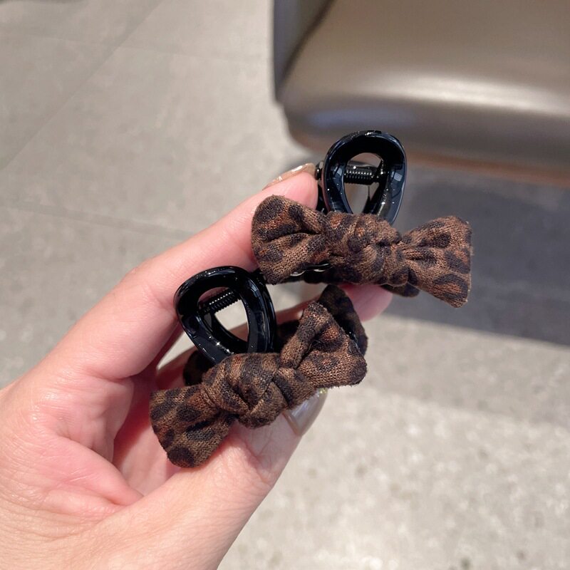复古豹纹蝴蝶结小爪夹发夹百搭