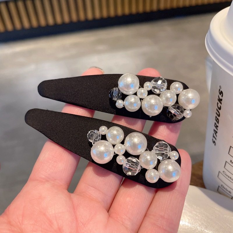 气质名媛珍珠边夹女高级感黑色水滴形bb夹带钻精致侧边夹发夹头饰,户外/登山/野营/旅行用品,旅行发卡,淘宝优惠券,粉丝福利购,淘宝优惠卷