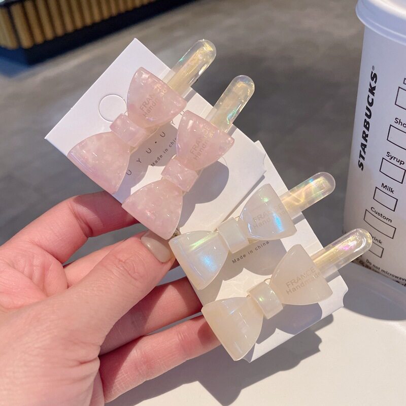 人鱼姬色醋酸蝴蝶结鸭嘴夹一字夹高级感气质刘海夹春款发夹发卡新