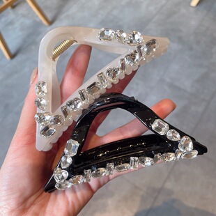水晶三角型重工大抓夹时尚高级感鲨鱼夹头发夹子发量多发卡发抓子