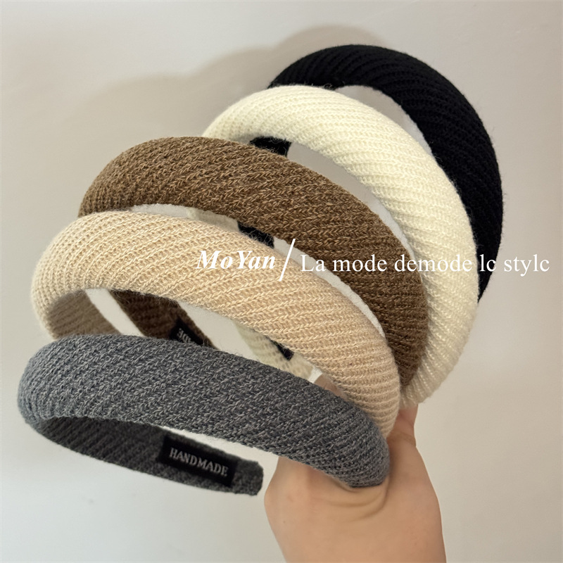 复古毛线针织海绵发箍女秋冬高级感压发卡气质百搭高颅顶发捆头箍