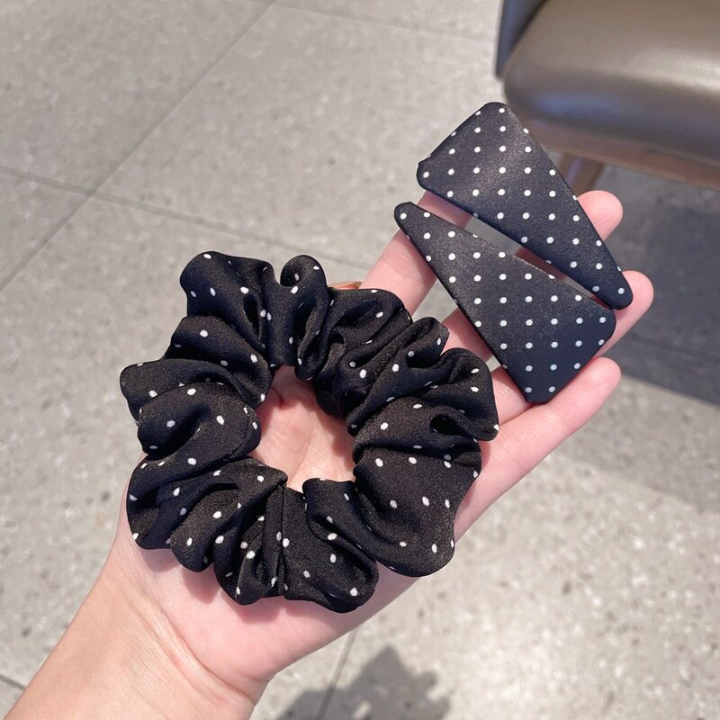 ins风黑白波点发圈皮质边夹
