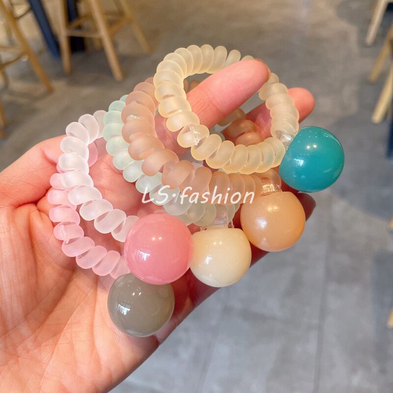 甜美果冻球球电话线发圈少女风磨砂哑光马尾丸子头绳简约发绳