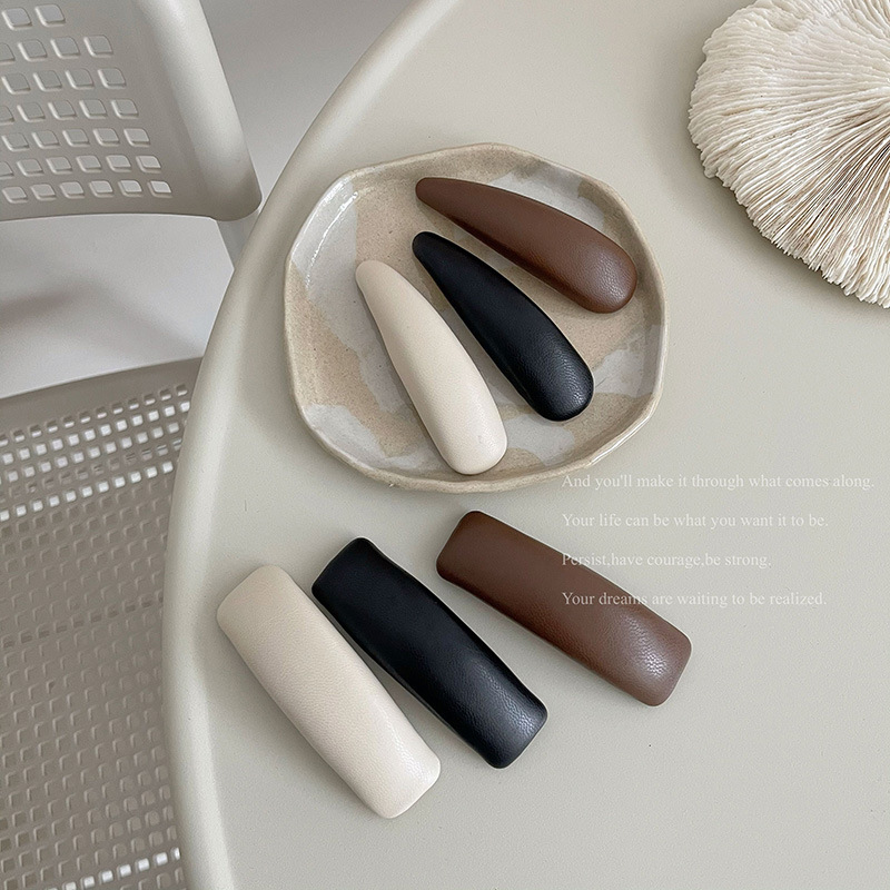 韩版ins简约皮质水滴方形发夹大号网红夹子边夹刘海夹头饰发饰女