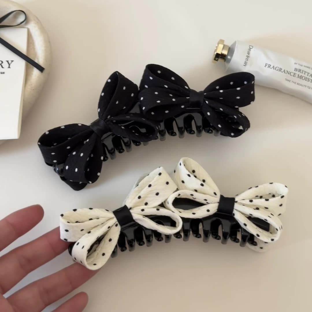 法式黑白波点蝴蝶结发夹女复古丸子头盘发抓夹气质半扎高马尾发卡,户外/登山/野营/旅行用品,旅行发卡,淘宝优惠券,粉丝福利购,淘宝优惠卷