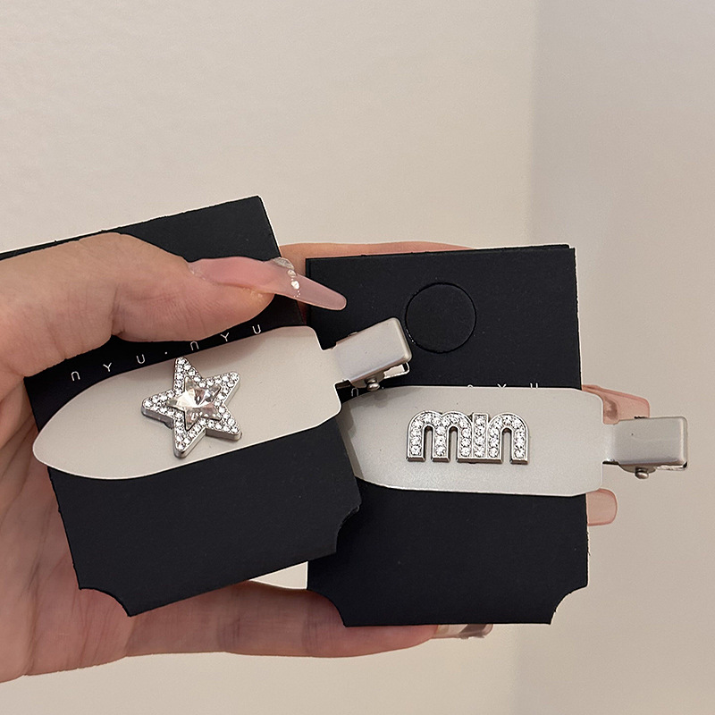 甜酷风彩色水钻五角星无痕发夹边夹银灰色金属水滴侧边刘海定妆夹