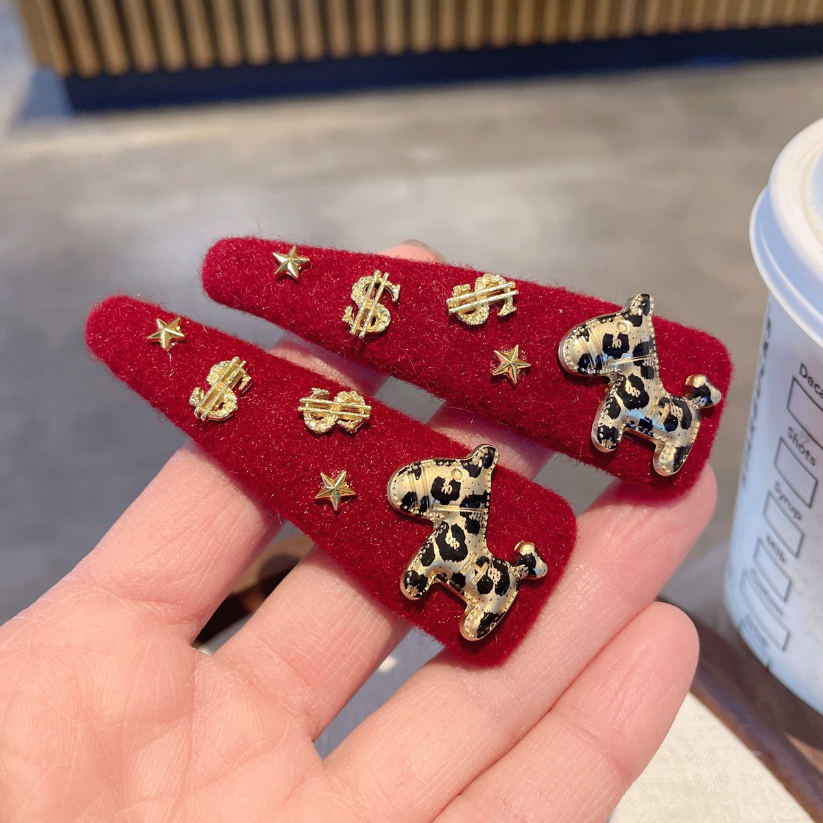 马上有钱花~个性红色丝绒掰掰夹bb夹时尚新款刘海夹发夹发卡发饰