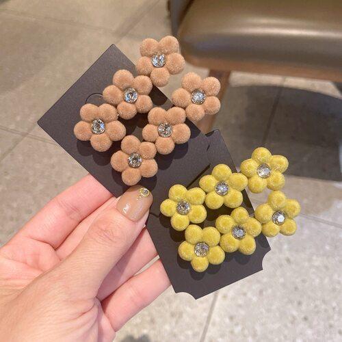 植绒花朵水钻鸭嘴夹刘海夹