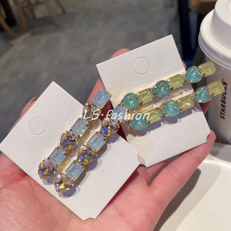 彩色水晶鸭嘴夹水钻小发夹前额碎发侧边夹刘海夹网红一字夹发卡