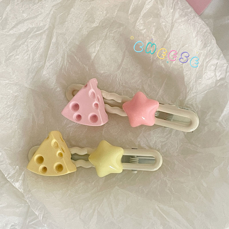 可爱奶酪星星发夹ins少女系甜美鸭嘴夹刘海夹碎发卡子前额对夹子