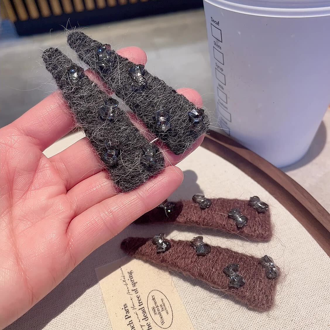 高级感轻奢水钻蝴蝶结毛绒发夹