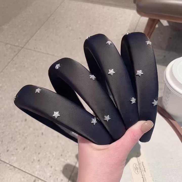 韩国超闪锆石五角星宽边发箍