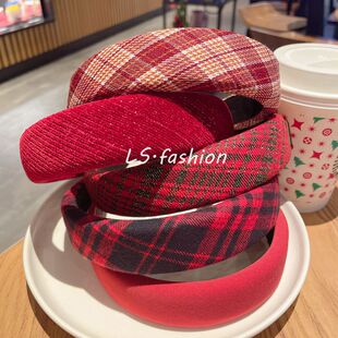 红色系发箍复古港风灯芯绒头箍发卡显白显气质宽边高颅顶发箍发卡