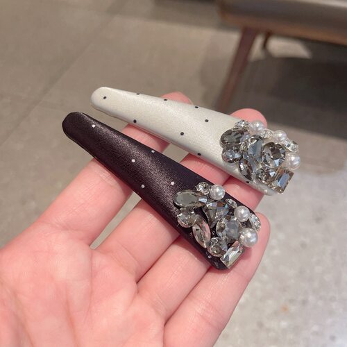 超仙甜美黑白波点水晶侧边夹