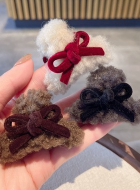 韩系甜妹风仿羊羔毛毛绒发夹秋冬高级感侧边抓精致刘海碎发夹子