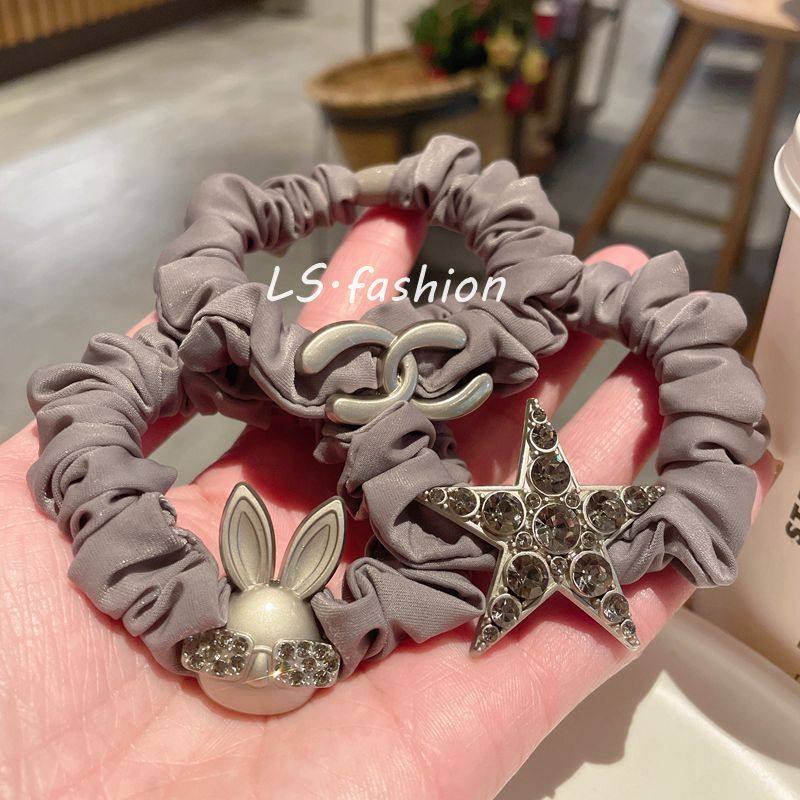 新款灰色系大肠发圈轻奢灰钻头绳高级感发绳扎马尾皮筋发饰品