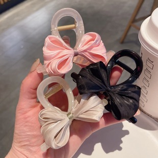 森系流光纱蝴蝶结发夹女后脑勺半扎抓夹气质发抓高级感鲨鱼夹子