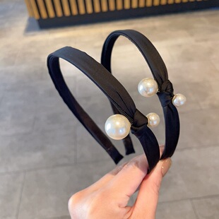 韩系优雅黑色细边珍珠发箍2025新款女高级感压发高颅顶发卡头箍