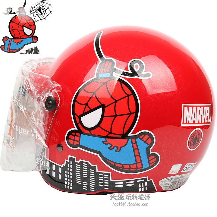 台湾EVO蜘蛛侠人红色电动摩托车儿童头盔安全帽宝宝小孩保暖冬季