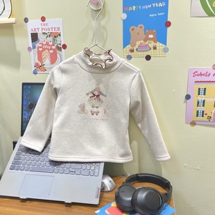 只语女童一体绒打底衫 可爱抗寒保暖印花蝴蝶结女孩百搭5956 秋冬款