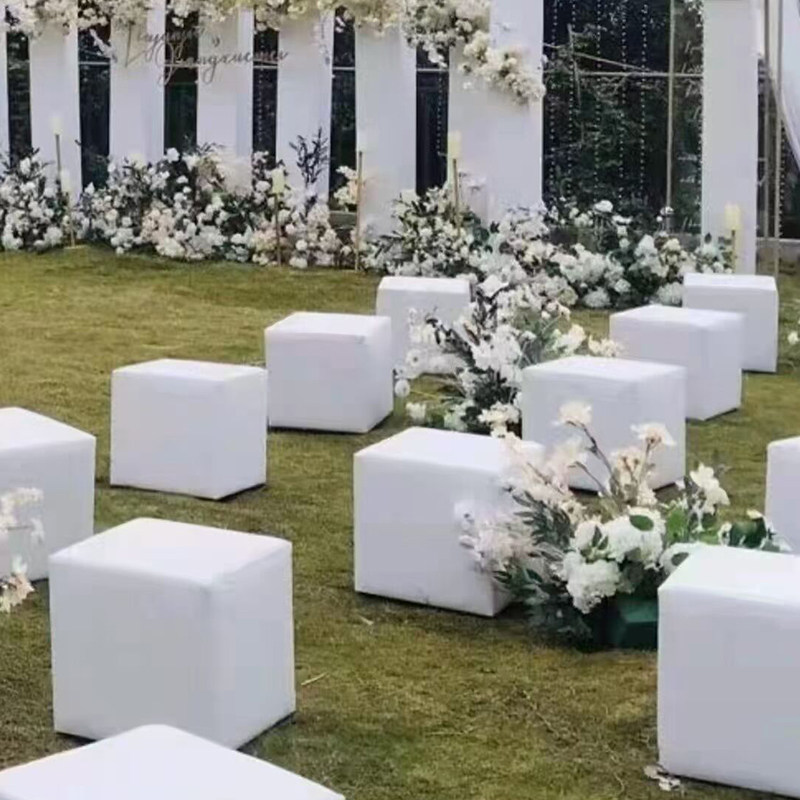 户外婚庆婚礼简约客厅白色凳子汽车会展活动皮质沙发四方形面包凳