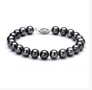 天然海水黑珍珠粉手链脚链强光圆形珍珠简约时尚 送母亲女友礼品 款