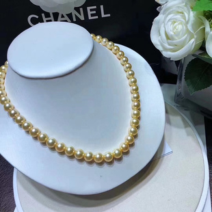 天然南洋母贝金色珍珠粉项链925银扣强光正圆毛衣链长款送妈妈女